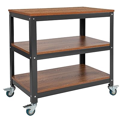 Flash Furniture 30" Rolling Storage Cart with Metal Wheels, Brown Oak