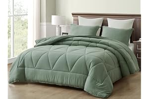 Chezmoi Collection Rory Sage Green Comforter Set Full Size 3-Piece Fluffy Soft Lightweight Bedding Triangle Quilted Stone-Washed Microfiber Comforter Set for All Season