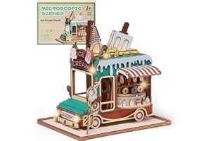 SainSmart Jr. DIY Miniature House Kit, Wooden Tiny Ice Cream Shop with Dust Cover, Mini Model Dollhouse for Adults to Build, 3D Crafts Set for Beginner
