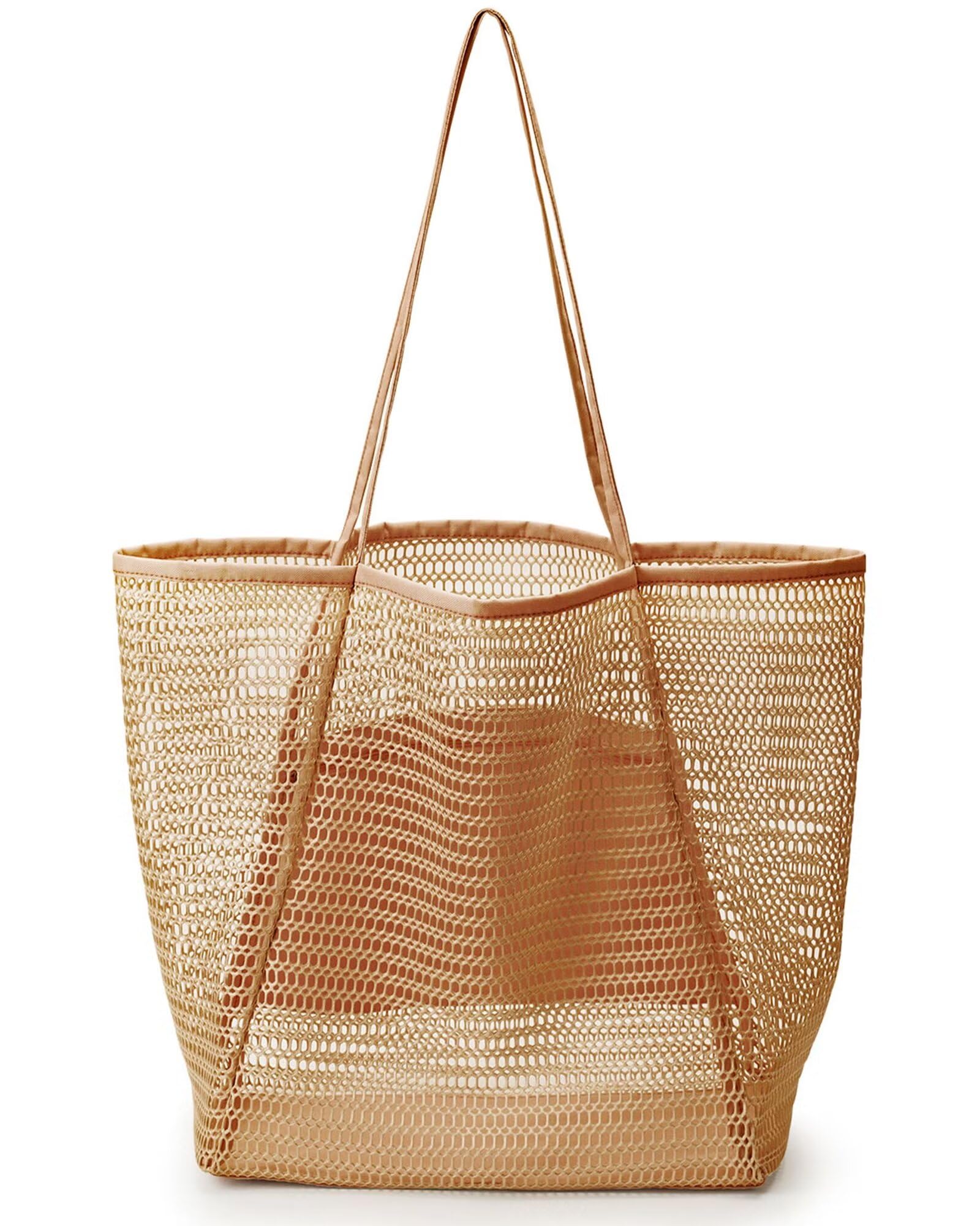 HAN-LBG Large Beach Bag for Women, Mesh Tote Bag 23L with Zip Pocket Large Shoulder Beach Bag Holiday Bag