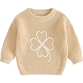 Socutebabe Baby St. Patricks Day Outfit Toddler Shamrock Embroidery Knit Sweater Pullover Sweatshirt Winter Spring Clothes