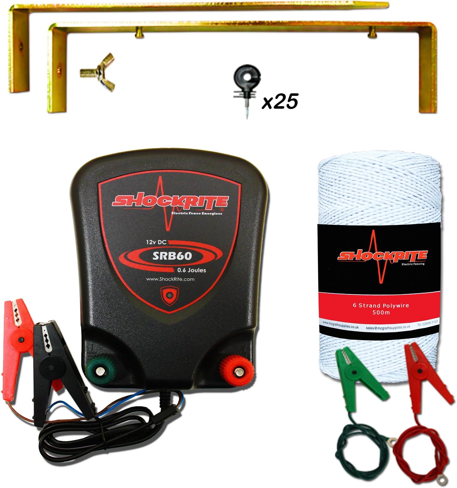 ShockRite Electric Fence 12v Energiser SRB60 0.6J 500m Polywire & 25 Insulators
