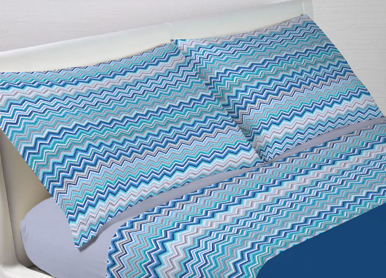 BIANCHERIAWEB Pair of Pillow Cases for Bed 50 x 80 cm in 100% Cotton Striped Zig Zag Design Bay Design with Side Buttons