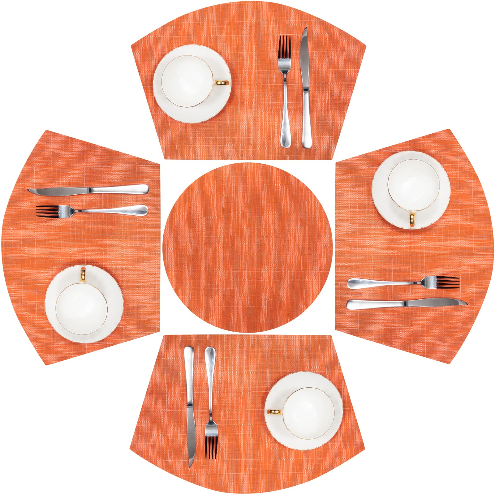 Photo 1 of SHACOS Round Table Placemats Set of 5 Woven Vinyl Wedge Placemats with Centerpiece Round Table Mats Heat Resistant Wipe Clean (5, Orange)