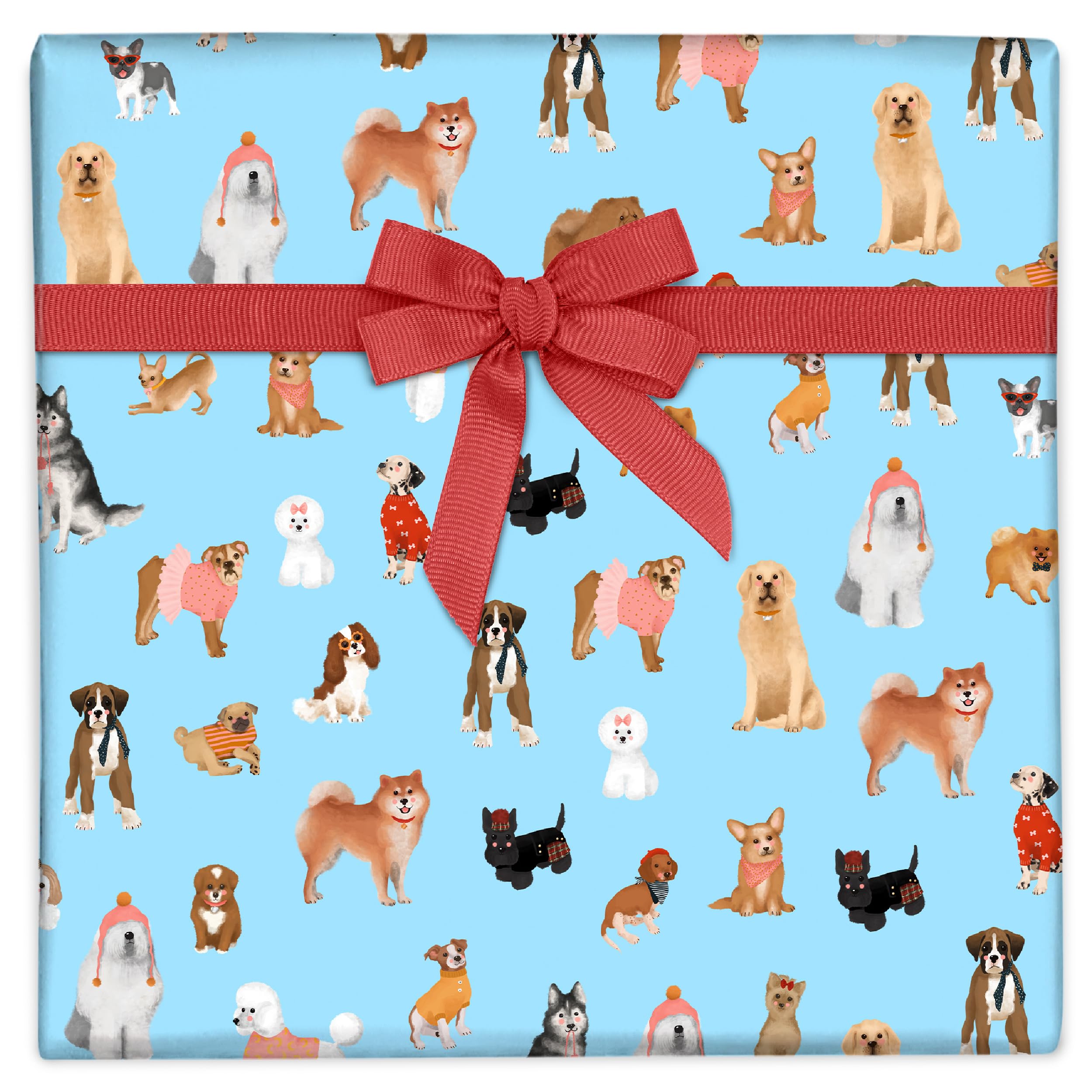 Central 23 - Dog Wrapping Paper - (x6) Sheets Birthday Wrap - Blue - Puppy - Puppies - For Men Women - Boys - Girls - Animals - New Baby - Presents for Kids - Recyclable - Eco Friendly Products