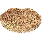Hipiwe Natural Rattan Tray 8.5" Wicker Storage Bowls Hand Woven Basket Tray for Bread Fruit Key Round Fruit Baskets for Kitchen Entryway Tabletop Decorative Baskets Bowl