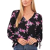 CeCe Womens Floral Print Button Down Blouse