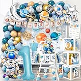 MOVINPE First Trip Around The Sun Birthday Party Decorations for Boy, Baby Boy 1st Birthday Party Supplies Outer Space Theme Birthday Decor, Solar System Astronaut Rocket Balloons Backdrop Party Decor