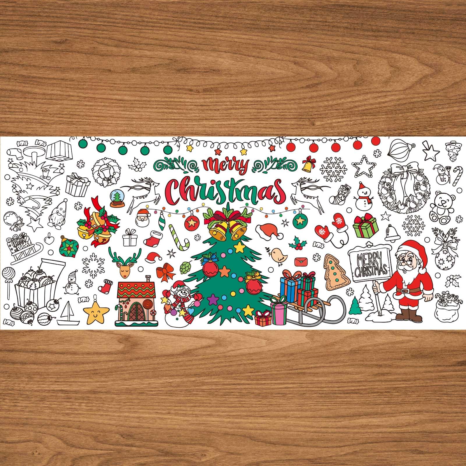 PEUTIER Large Coloring Poster, 30x72inch Waterproof Xmas Giant Coloring Poster Tablecloth Christmas Crafts Jumbo Giant Coloring Table Cloth for Christmas Decorations Toys Party Classroom