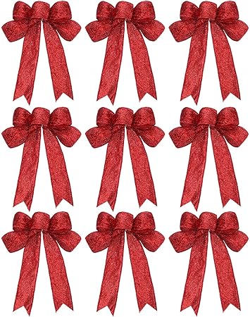 Immagini Fiocchi Di Natale.Willbond 9 Pezzi Fiocchi Nastro Di Natale Glitter Fiocco Di Natale Corona Di Natale Fiocco Per Decorazione Festa Di Natale Rosso Amazon It Casa E Cucina