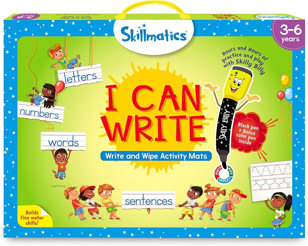 Skillmatics I Can Write Reusable Preschool Learning Mats Set 6 Dry-Erase Pens