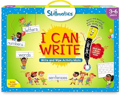 Skillmatics I Can Write Reusable Preschool Learning Mats Set 6 Dry-Erase Pens