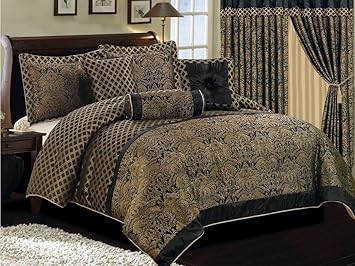 Amazon Com Collection Lisbon 7pcs Jacquard Floral Comforter Set