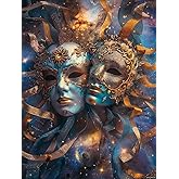 JXAVAXDE Zodiac Sign of Gemini with Masks DIY 5D Diamond Paint Kits for Adults Easy for Beginner Round Full Drill Diamond Art Painting Gems Cross Stitch Mosaic Craft for Home Decor 12x16 inch