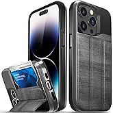 VENA vCommute Wallet Case Compatible with Apple iPhone 14 Pro (6.1"-inch), (Military Grade Drop Protection) Flip Leather Cover Card Slot Holder with Kickstand - Black Slate