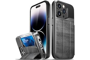 VENA vCommute Wallet Case Compatible with Apple iPhone 14 Pro (6.1"-inch), (Military Grade Drop Protection) Flip Leather Cover Card Slot Holder with Kickstand - Slate Black