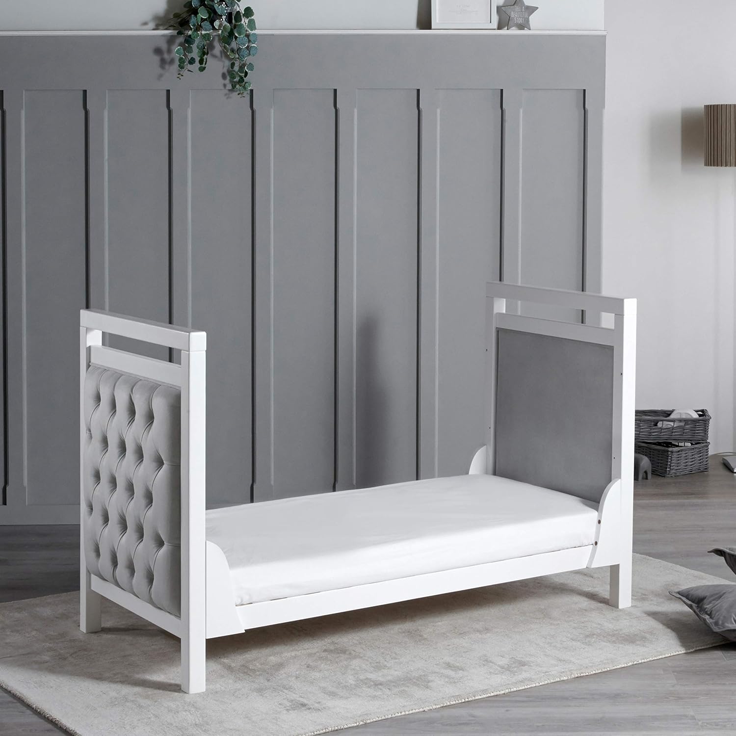 Babymore Velvet Deluxe Cot Bed, White, 156L x 74W x 95H cm - Image 4