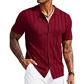 COOFANDY Men's Knit Polo Shirt Vintage Button Down Shirt Short Sleeve Hawaiian Shirt 2025 Summer Fashion Beach Shirts