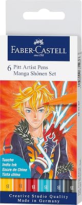 Faber-Castell Pitt Artist Pen Brush India Ink Pen 6 Wallet Shônen