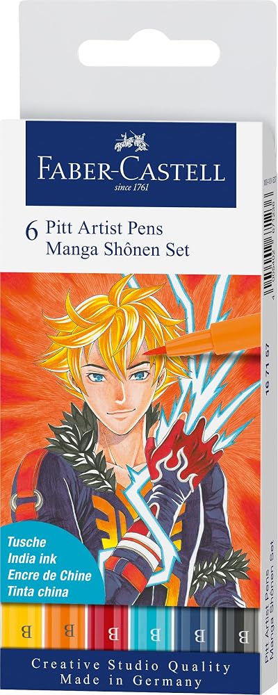 Faber-Castell Pitt Artist Pen Brush India Ink Pen 6 Wallet Shônen