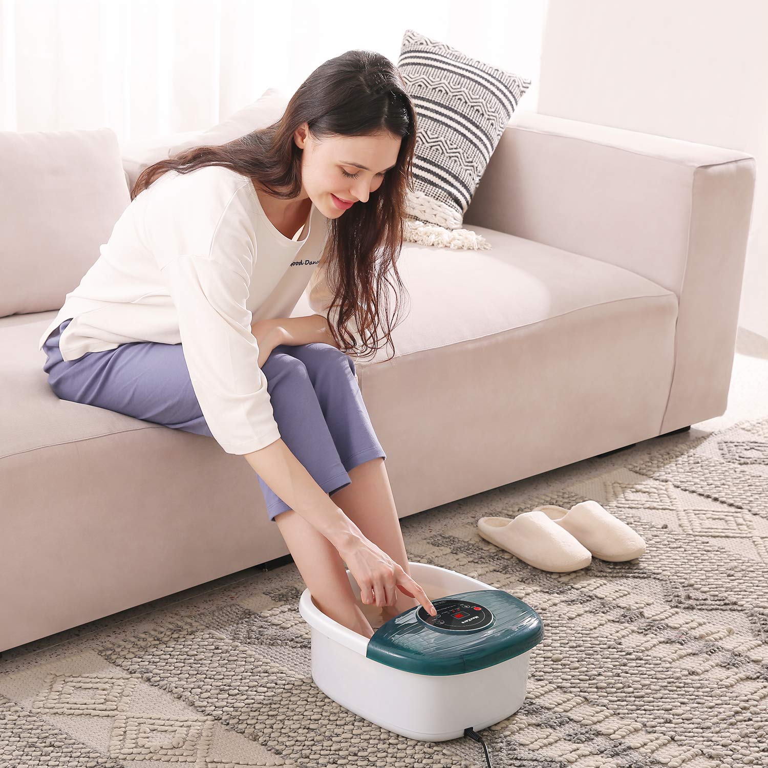 Foot Spa/Bath Massager with Heat, Bubbles, and Vibration, Digital Temperature Control, 16 Masssage Rollers with Mini Acupressure Massage Points, Soothe and Relax Tired Feet: Beauty