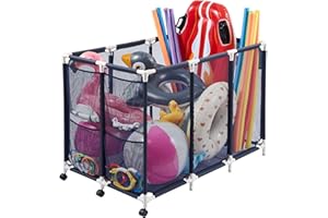 VEVOR Pool Storage Bin, 47.2 x 30.2 x 34 in, Rolling Pool Float Storage Organizer with Side Pockets & Casters, Heavy Duty Pla