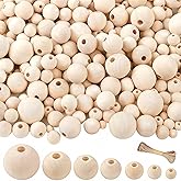 Kzyapi 1000pcs Wooden Beads for Crafts 7 Sizes Natural Unfinished Bulk Beads for Crafts Round Predrilled Wooden Balls for Garland Macrame Jewelry DIY Farmhouse Décor