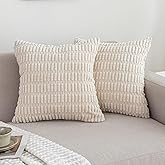 FONSHALE Pack of 2 Corduroy Christmas Decorative Throw Pillow Covers 18x18 Inch Boho Striped Pillow Covers Modern Farmhouse Home Decor for Couch Living Room Sofa Bed Cream White