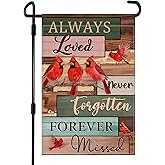 Cardinal Memorial Garden Flag 12x18 Inch Double Sided Always Loved Never Forgotten Forever Missed Small Burlap Garden Flags for Gravesite, Patio, Lawn, Farmhouse Decoration ﻿
