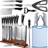 XYJ Knives,Professional Knife Sets for Master Chefs,13 Pcs Chef Knife Set with Magnetic Knife Block,Meat Cleaver Butcher for Camping