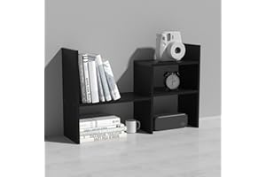 MASAKA B&W - Desktop Organizer Office Storage Rack, Japanese Style Desktop Organizer Accessory Plants Display Shelf, Adjustable Stackable Desktop Shelves for Dormitory - Free Standing Shelf Black