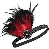 LOWOSAIWOR 1920s Flapper Headband for Women Black Feather Gatsby Headpiece for Costume Elastic 20s Feather Headbands Girl