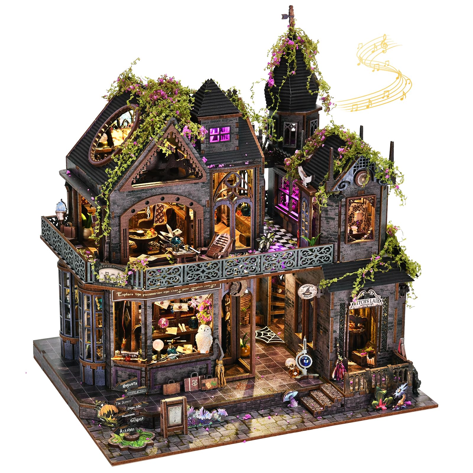 ETKVR Miniature Dollhouse Kit, DIY Mini House Kit for Adult, 3D Wooden Puzzle Book Nook Kit with Music Box, Diorama Building Bookshelf Decor Gifts for Family Friends - - Magic Castle