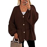PRETTYGARDEN Fall Chunky Cardigan Sweaters for Women 2026 Button Long Lantern Sleeve Knit Oversized Coats with Pockets