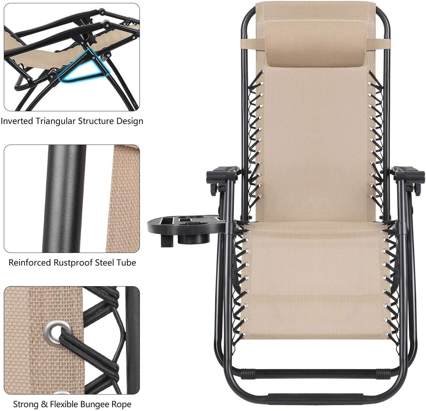 Devoko Patio Zero Gravity Chair Outdoor Folding Adjustable Reclining Chairs Pool Side Using Lawn Lounge Chair with Pillow Set of 2 (Beige) : Garden & Outdoor