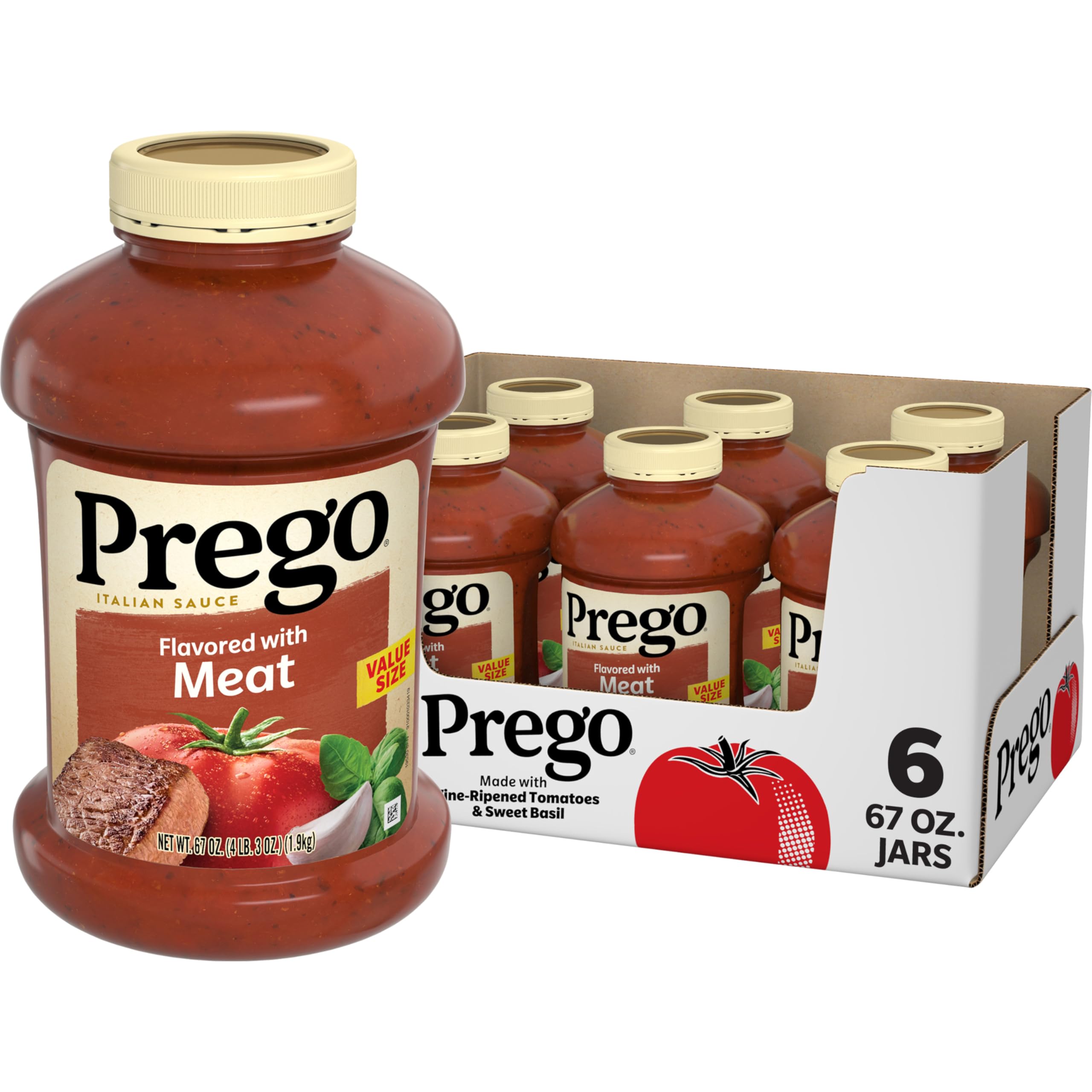Photo 1 of ***EXP: JAN. 17, 2026***Prego Italian Tomato Pasta Sauce Flavored With Meat, 67 OZ Jar (Case of 6)