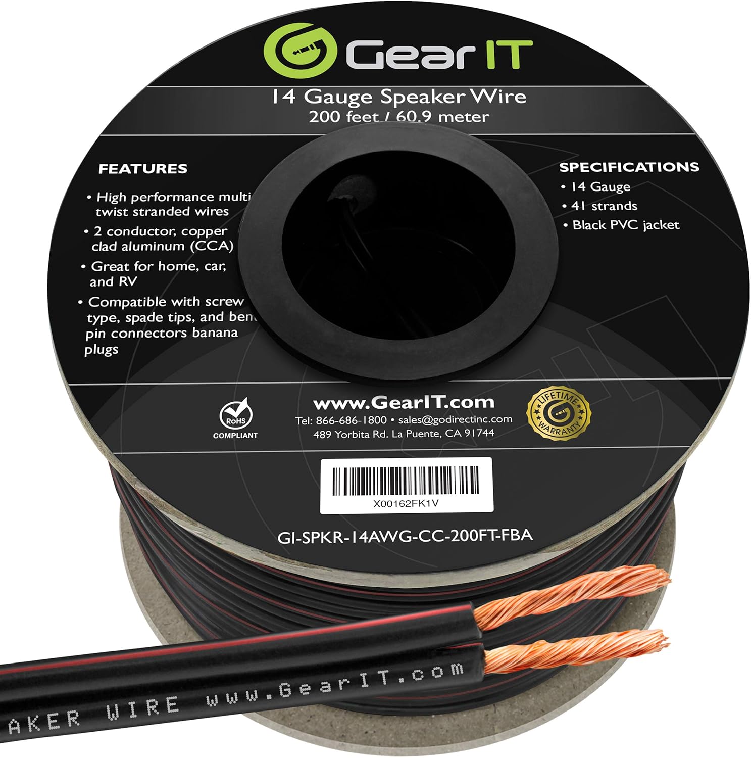 Filo Altoparlante Marino Cavo Alimentazione Altoparlante Marino 20 Piedi - 10 AWG In Rame OFC, Per Amplificatori E Veicoli 20 Piedi Cavo Rame OFC