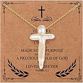 Highergo Nature Pearl Cross Necklace for Women Baroque Pendant Big Chunky Pearl Cross Necklace Nature Freshwater Jewelry Gift