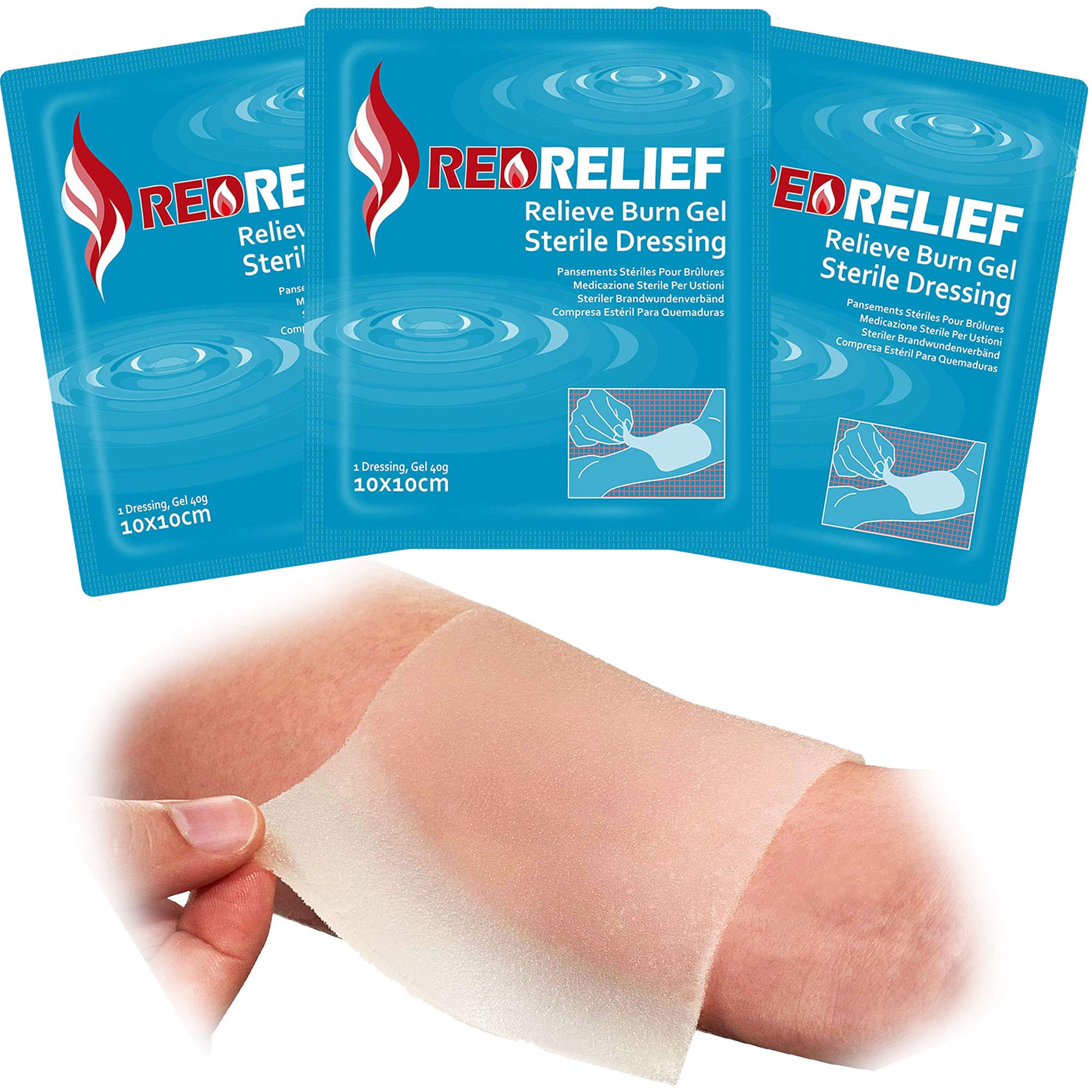 RedRelief Emergency Burn Dressing 10x10cm Pack of 5 - Cools, soothes and relieves Pain