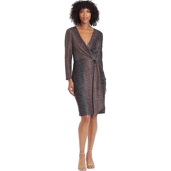 BCBGeneration Women's Twisted Waistband Metallic Dress Dress, Black/Silver  Combo, 0 at Amazon Women's Clothing store