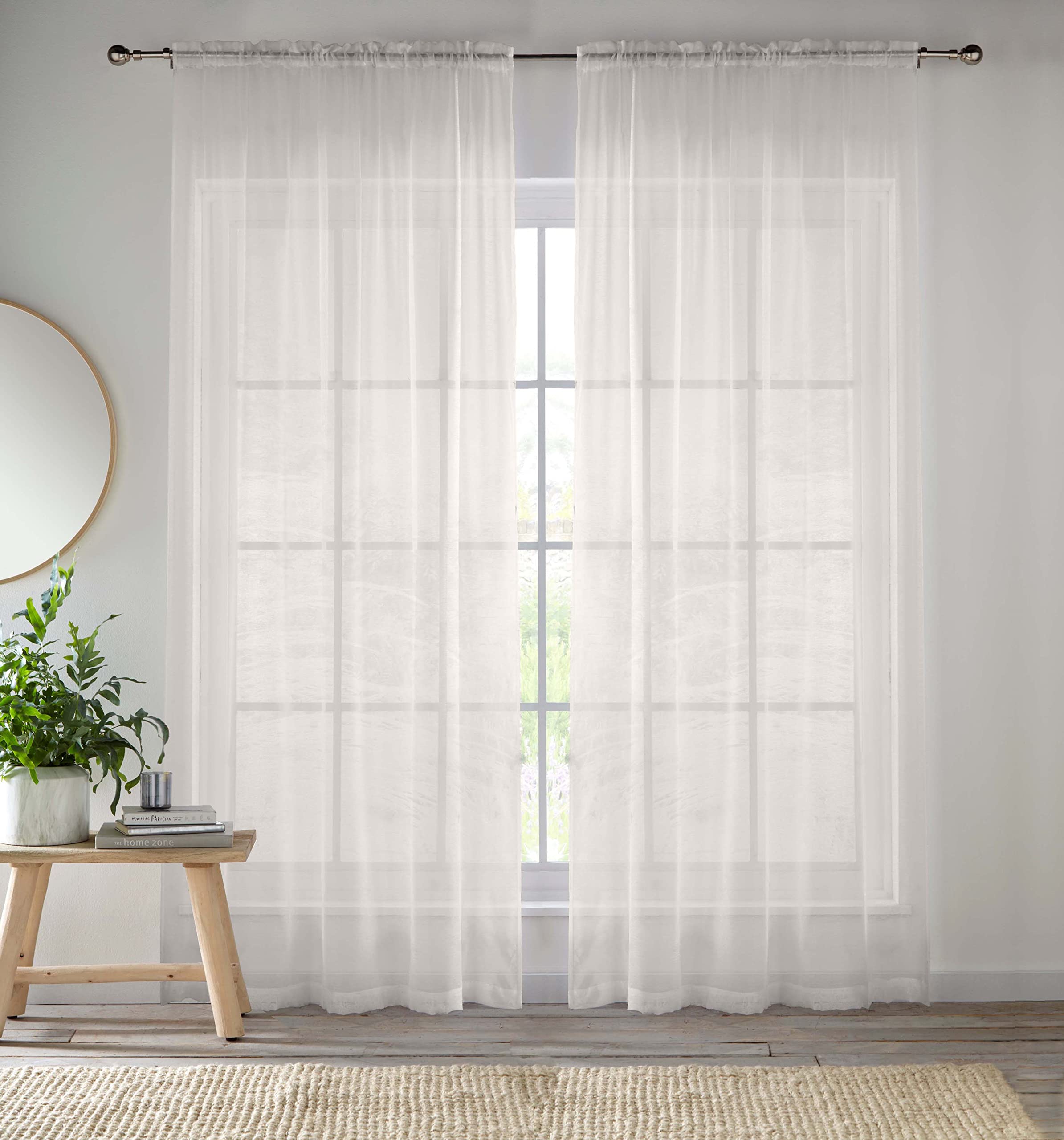 Enhanced Living Cream Voile Curtains for Living Room Panel Pair - 57 Wide x 90 Drop - Plain Woven Slot Top Sheer Curtains (57"x90") 145x229cm