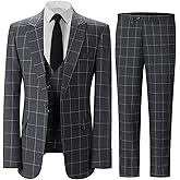 Casual Men's Suits Regular Fit 3 Pieces Double Breast Lightweight Plaid Tuxedos Business Blazer+Vest+Pants