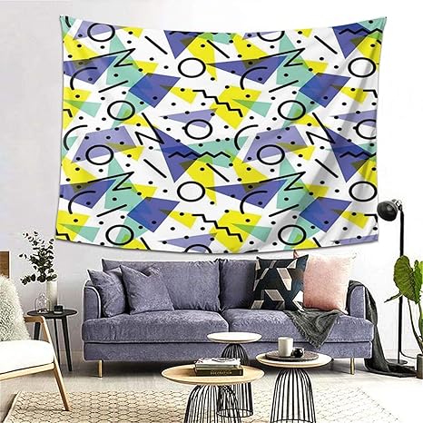 Amazon Co Jp Gukisala タペストリー 現代の幾何学的なレトロな80年代をテーマにしたイメージラインサークルとスポットプリント 多機能 毛布 おしゃれな壁掛け インテリア ファブリック装飾用品 モダンなアート 和風 壁掛け クールジャパン 家飾り ホーム キッチン