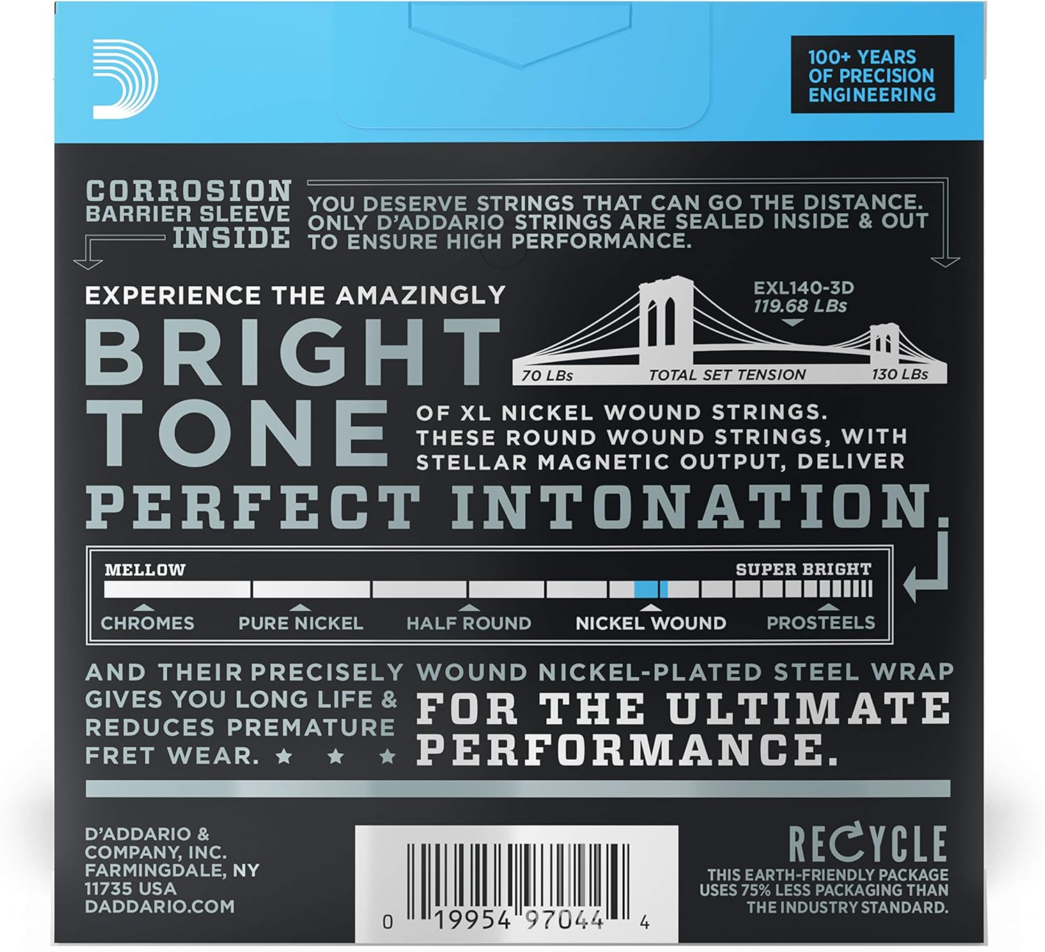 D'Addario EXL140-3D Nickel Wound Electric Guitar Strings, Light Top/Heavy Bottom, 10-52, 3 sets, Black, 3-Pack - Image 3