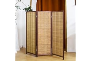 Pawlabay 3 Panel Short Panel Divider Screen,3.95 FT Tall Bamboo Room Divider Folding Privacy Screen,Short Panel Divider Freestanding Room Divider for Room Seperation,Brown