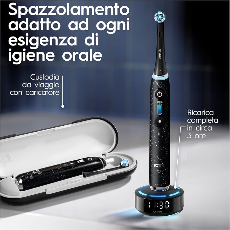 iO 10 Spazzolino Elettrico, 3 Testine di Ricambio, Custodia, Nero
