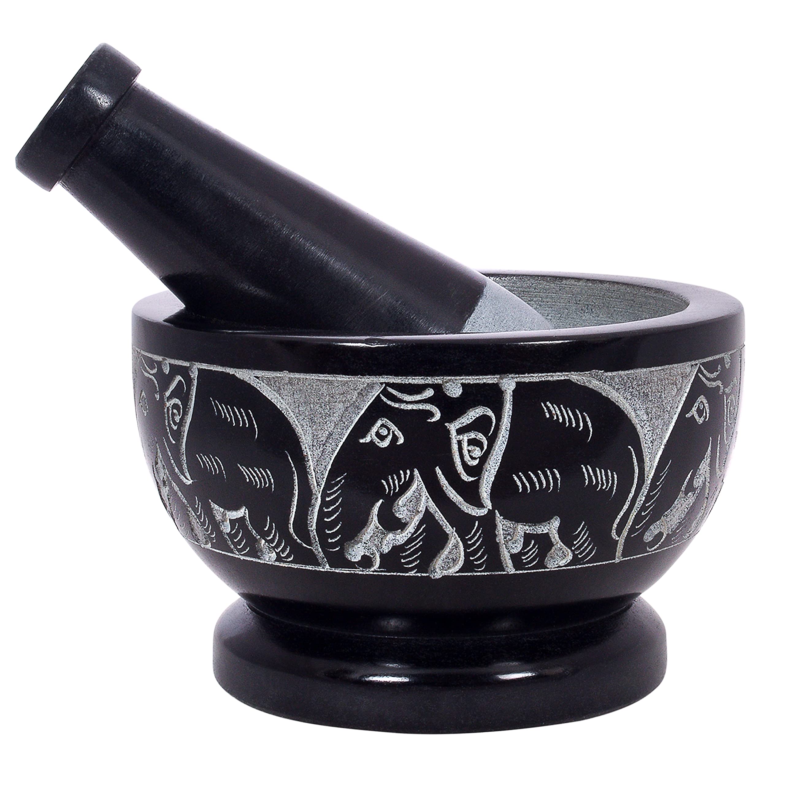 Divit Shilp Mortar and Pestle, Made of Heavy Duty Polished Hard Stone, Natural Stone Grinder For Spices, Pastes, Herbs, Seasoning etc. (Elephant) — image 1