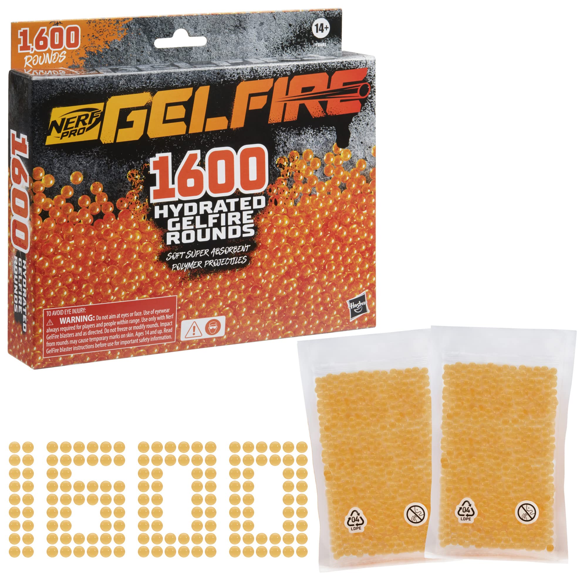Nerf Pro Gelfire Round Refill, 1600 Hydrated Gelfire Rounds, Use With Nerf Pro Gelfire Blasters