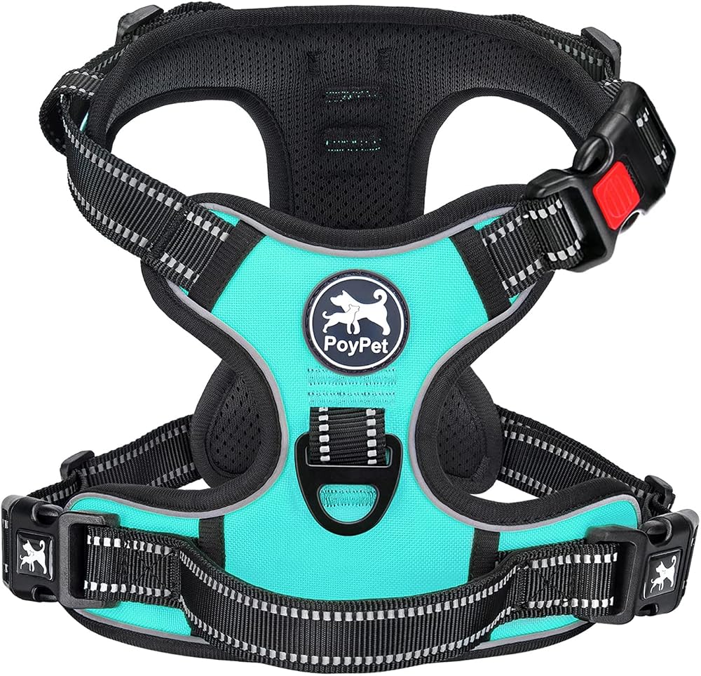 PoyPet No Pull Dog Harness Reflective Front & Back Clips Mint Blue Medium