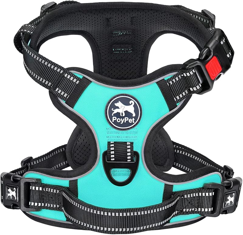 PoyPet No Pull Dog Harness Reflective Front & Back Clips Mint Blue Medium